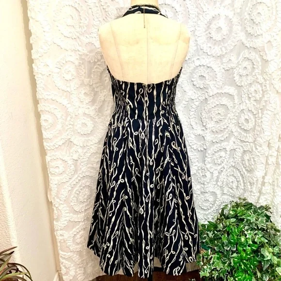 Anthropologie Grapic Print Black/White Halter Dress with Full Swing Skirt- 6 - Picture 5 of 14